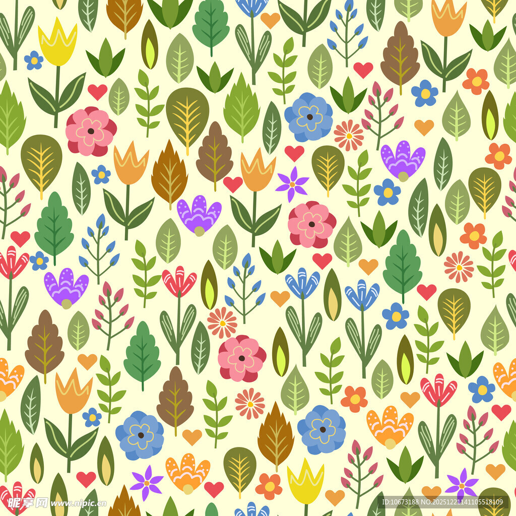 多彩手绘花卉植物图案