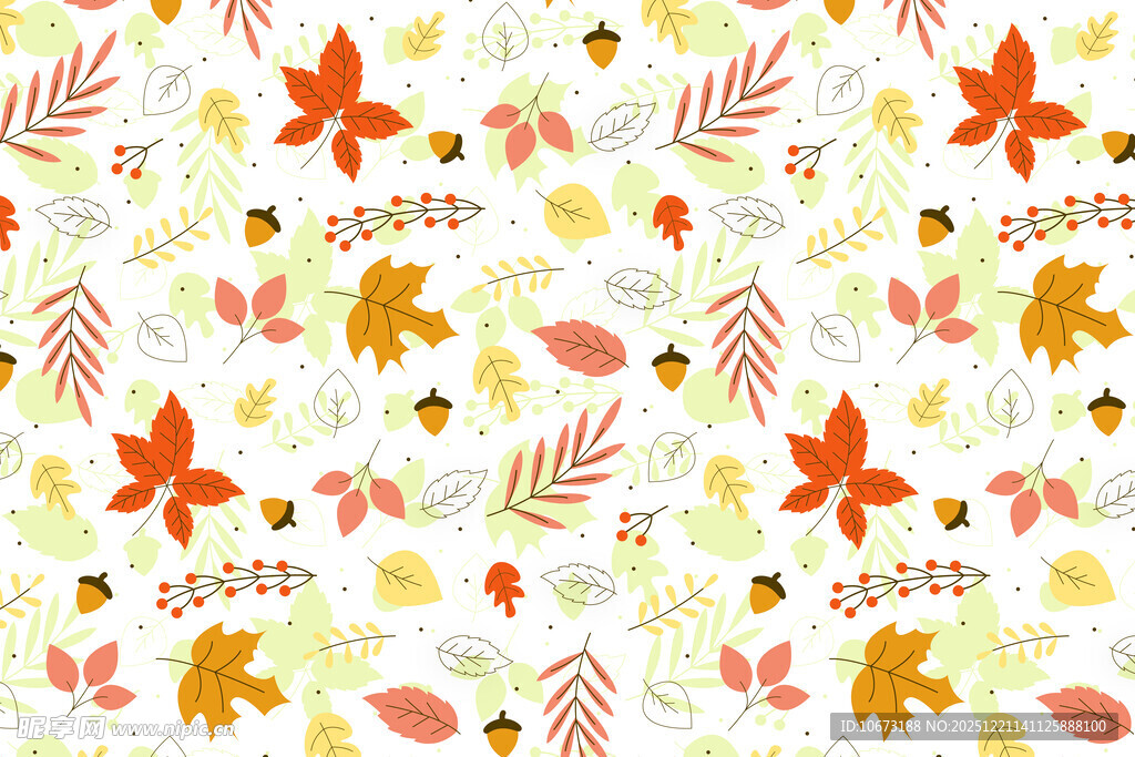 秋季花卉树叶无缝图案