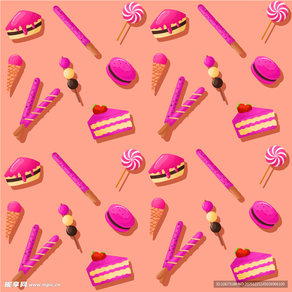 缤纷粉色系卡通甜品图案