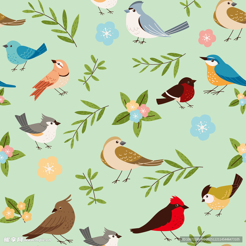 小鸟花卉图案的清新背景