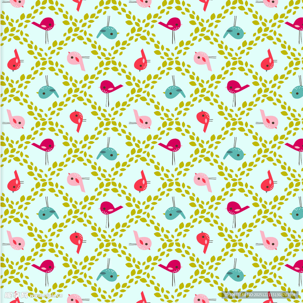 多彩花卉鸟类图案背景