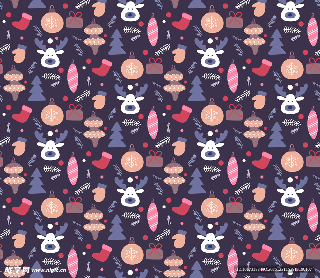 可爱动物与元素无缝图案