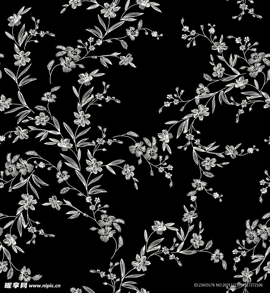 黑白花卉图案纹理背景