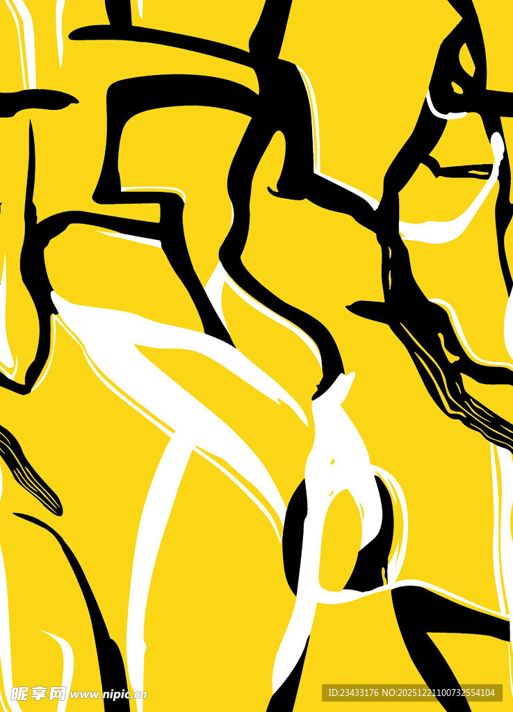 抽象黄底黑白线条艺术图