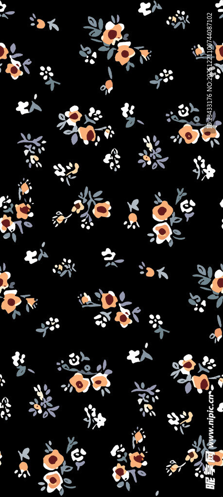 黑色底花卉图案纹理