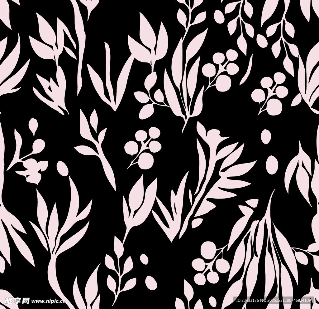 黑白花卉植物图案纹理