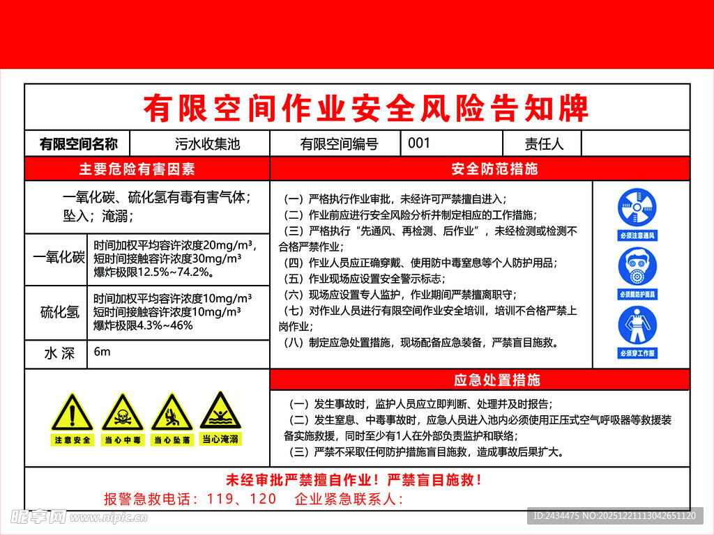 污水收集池有限空间作业安全风险