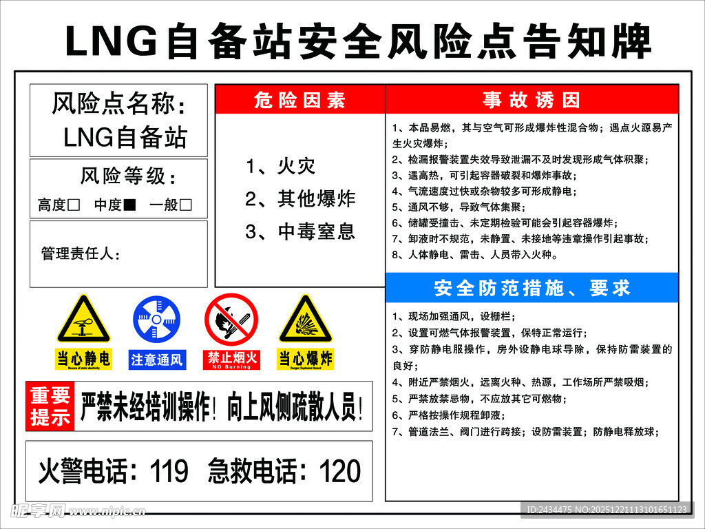 LNG加气站安全风险点告知牌