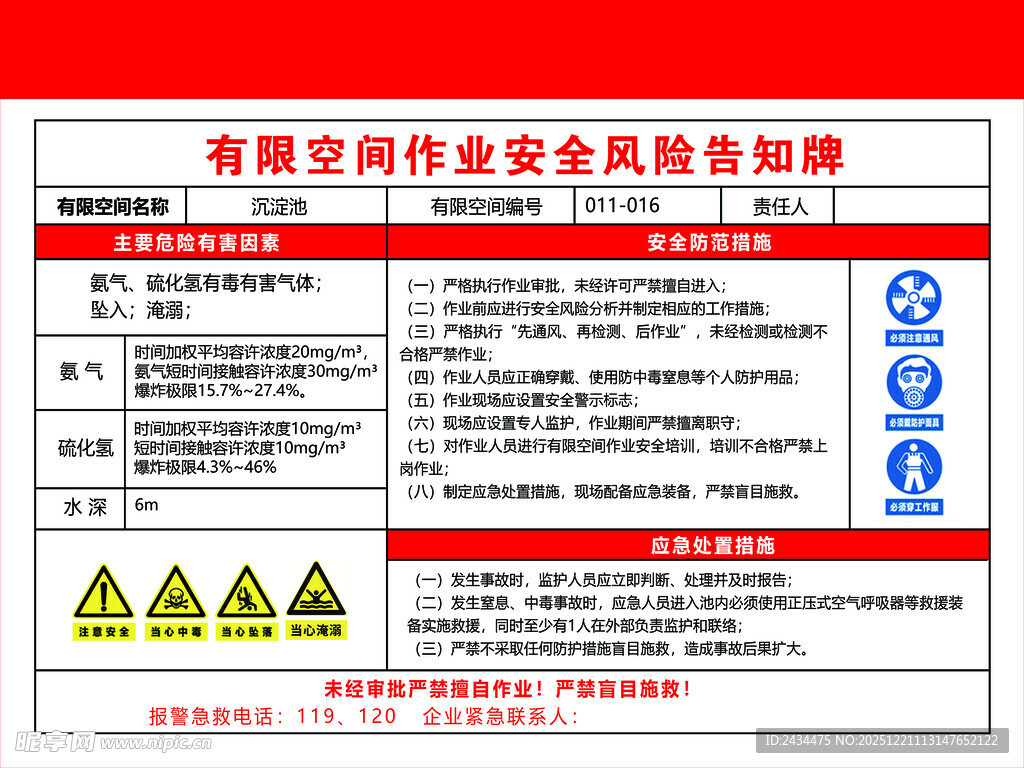 沉淀池有限空间作业安全风险告知