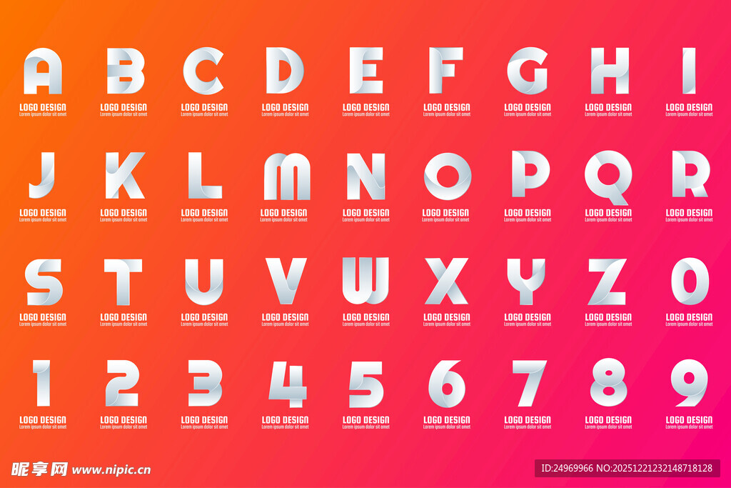 渐变背景英文字母数字集