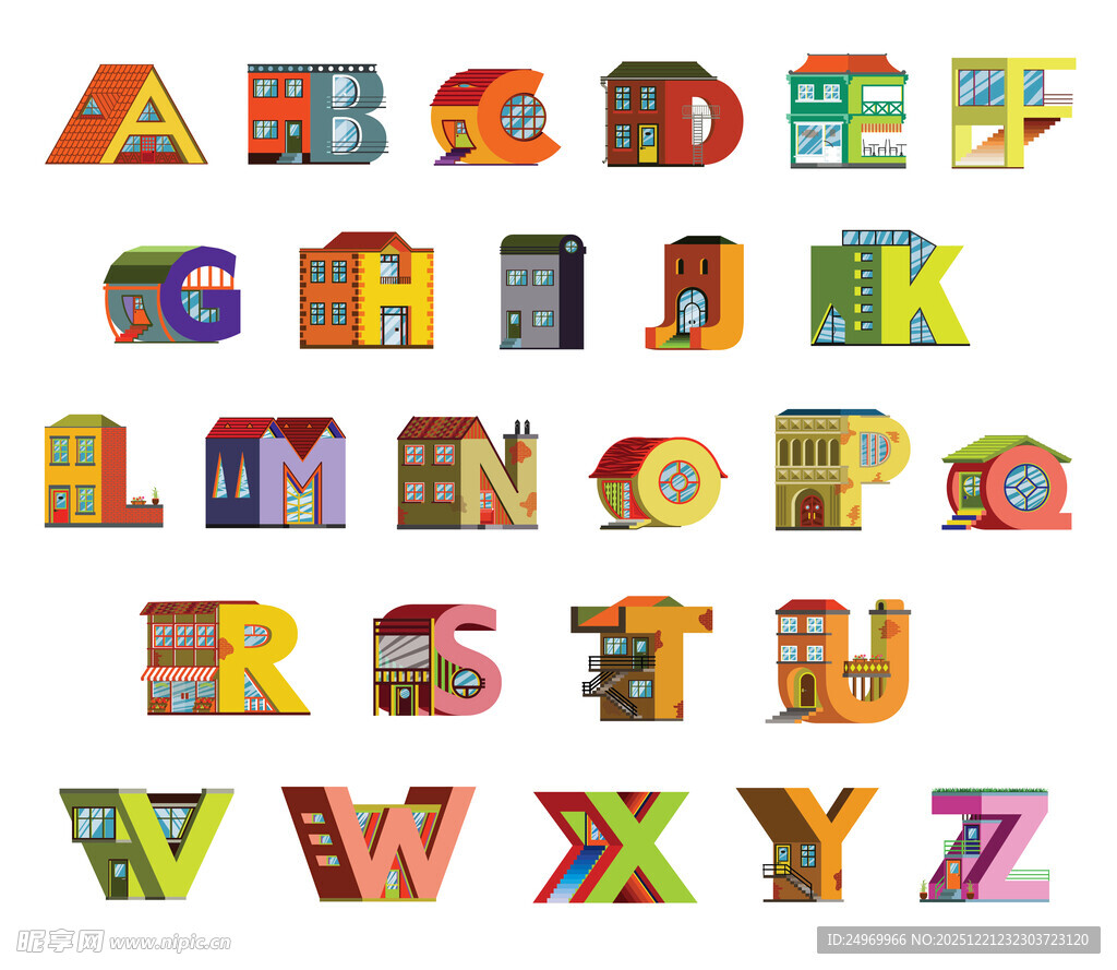 多彩立体字母展示