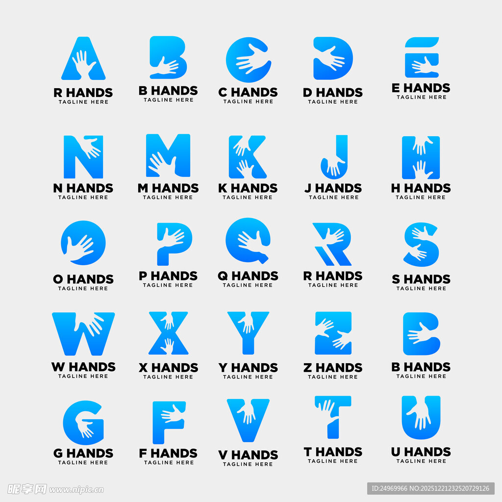 蓝色创意字母设计展示