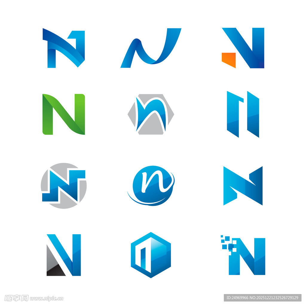 多样N字母标志设计示例