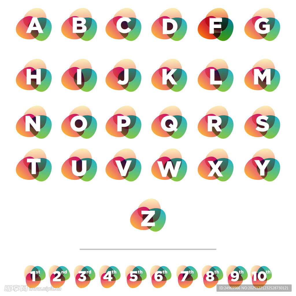 彩色卡通字母数字图案