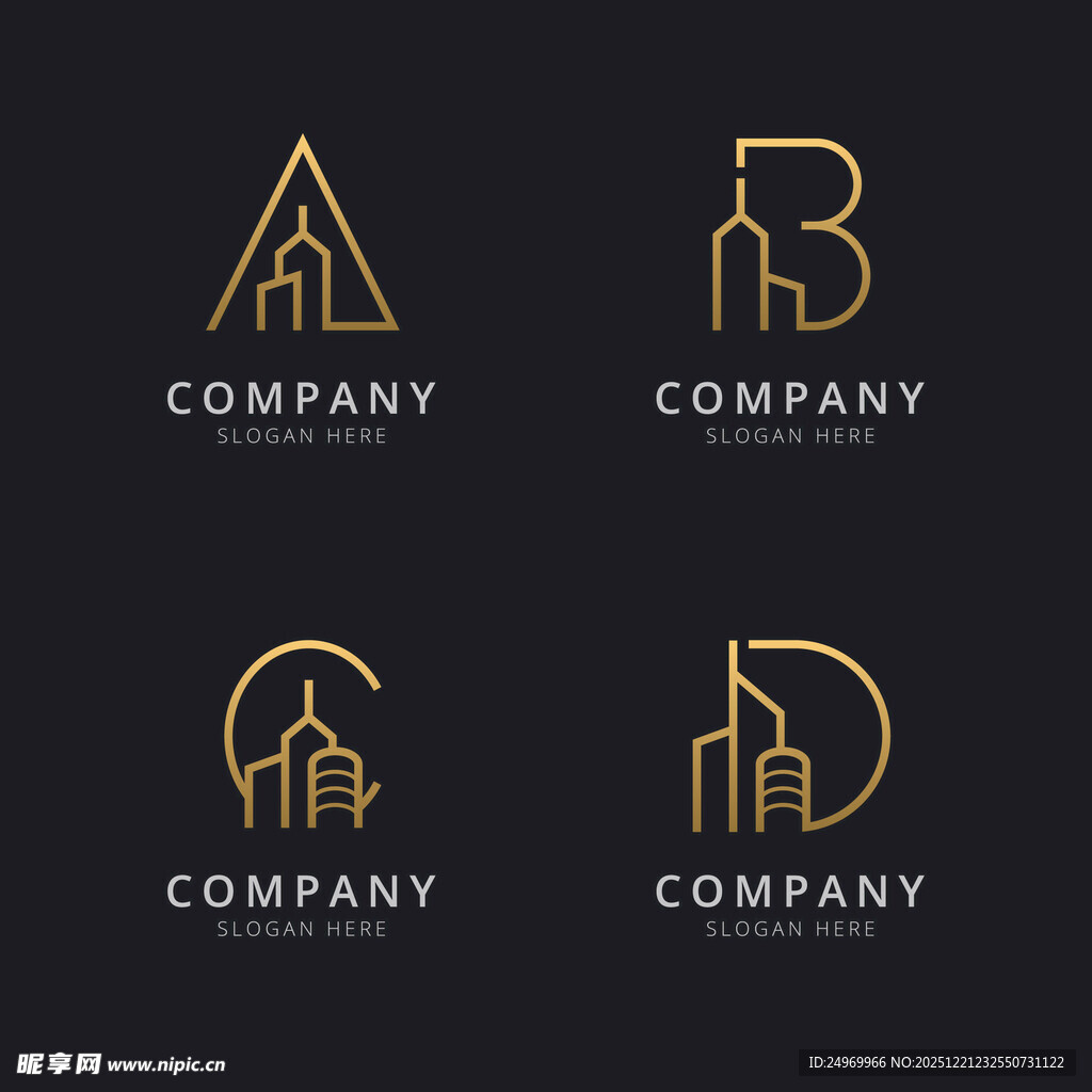 金色建筑风格公司标志集