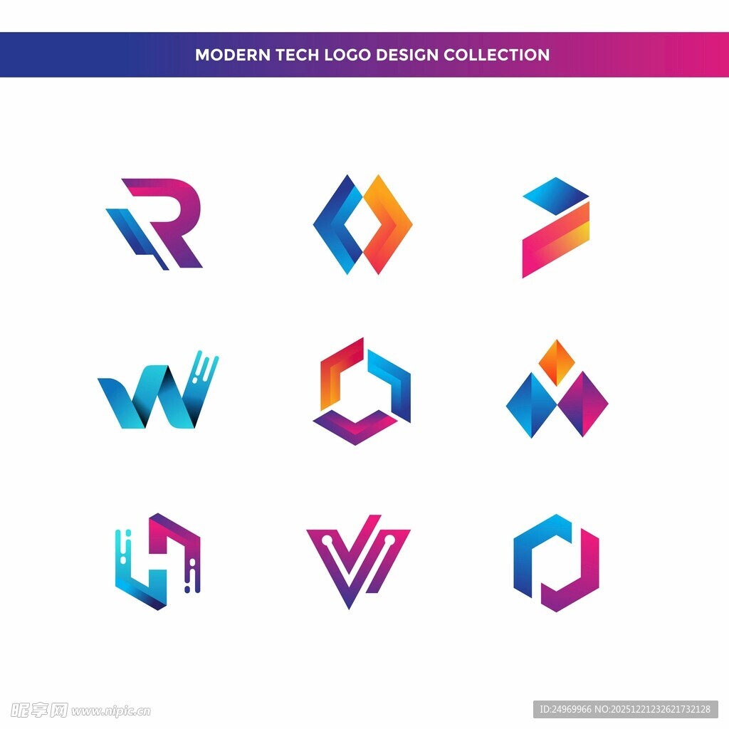 多彩几何字母标志设计