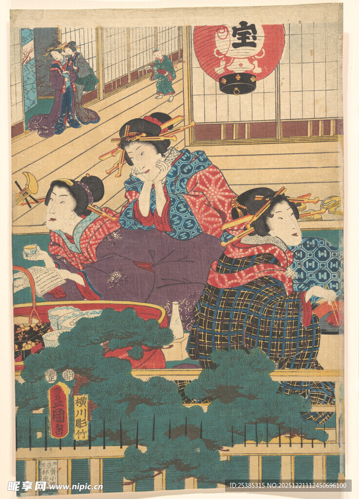 日本传统场景中的人物活动