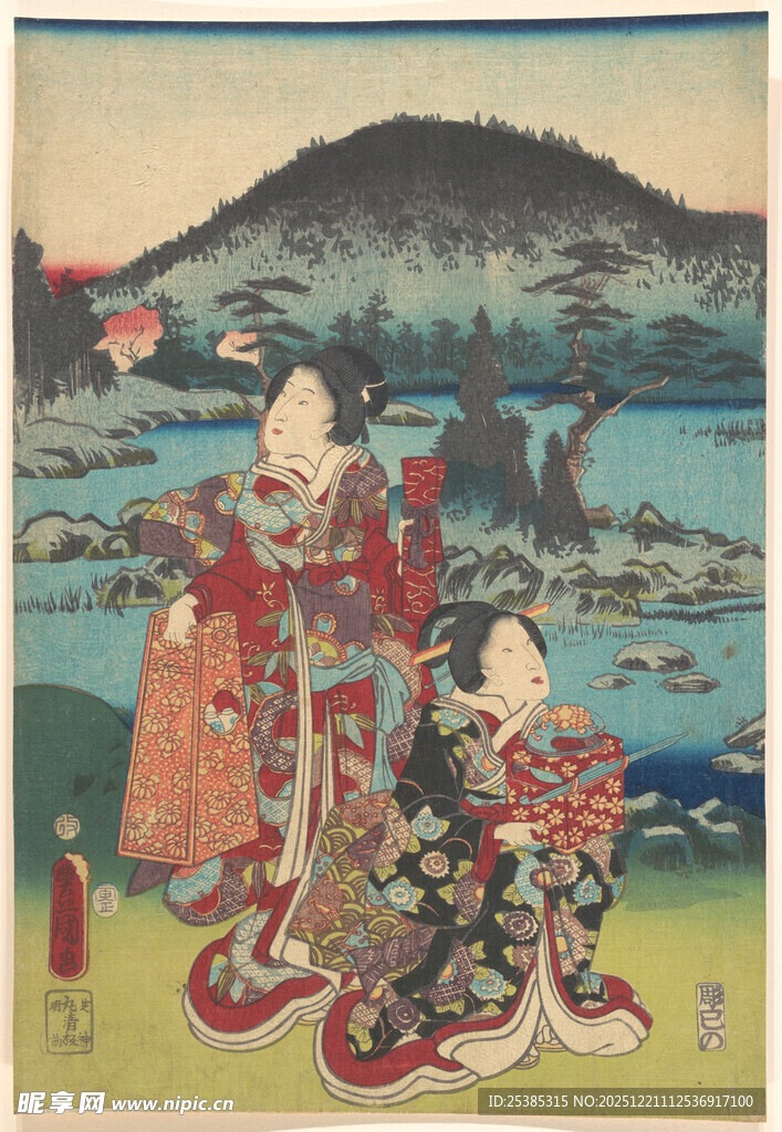 日本传统服饰人物绘景