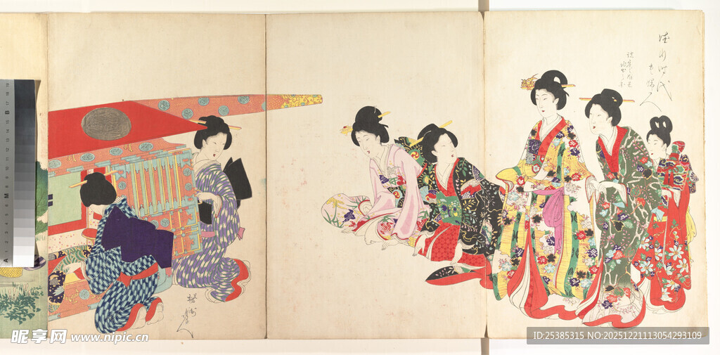 日本传统和服女子聚会场景