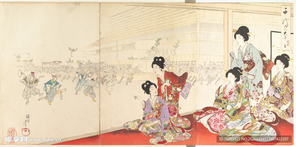 日本传统和服女子聚会场景