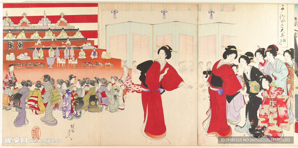 日本传统服饰人物聚会场景