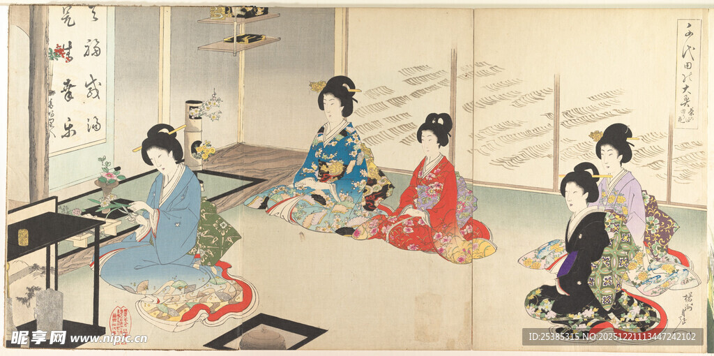 日本传统服饰女子聚会场景