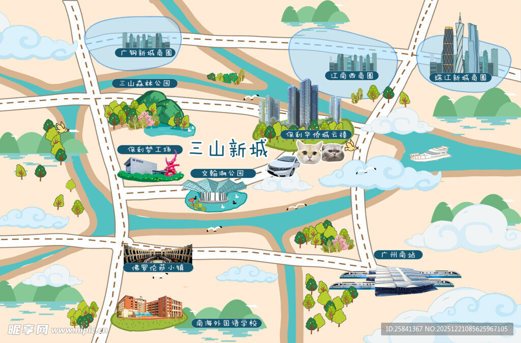 城市交通与景观示意图手绘