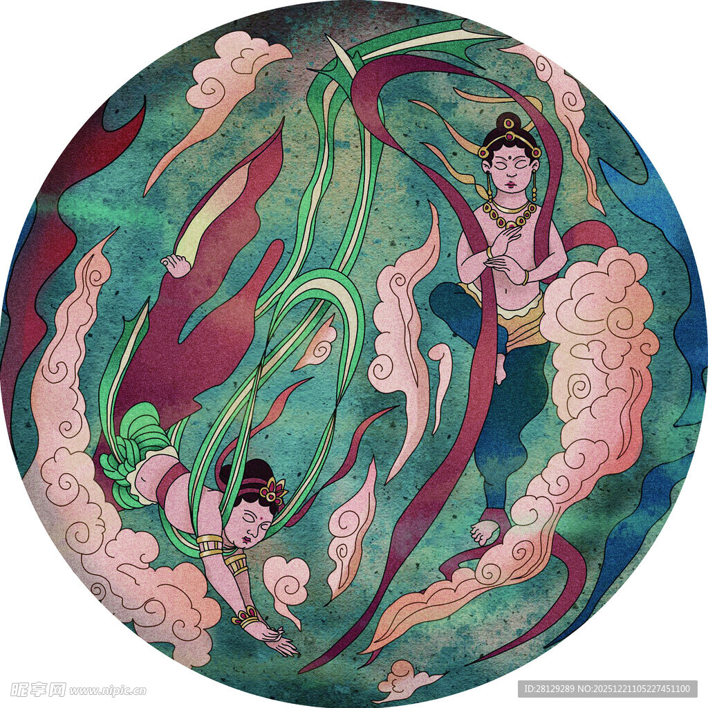 圆形壁画中的奇幻神话场景