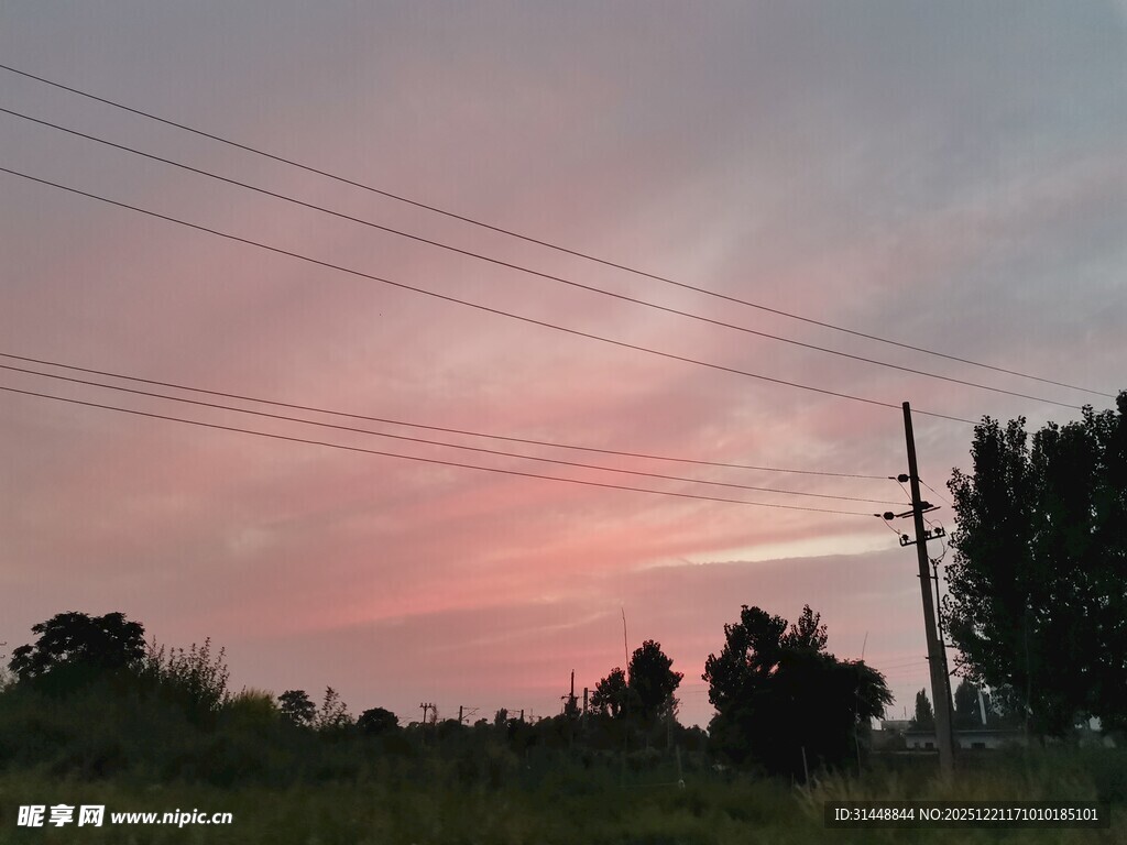黄昏时分的天空与树木
