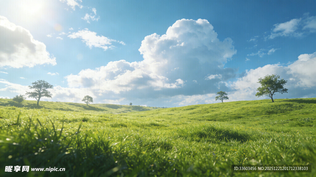广袤绿野上的蓝天白云