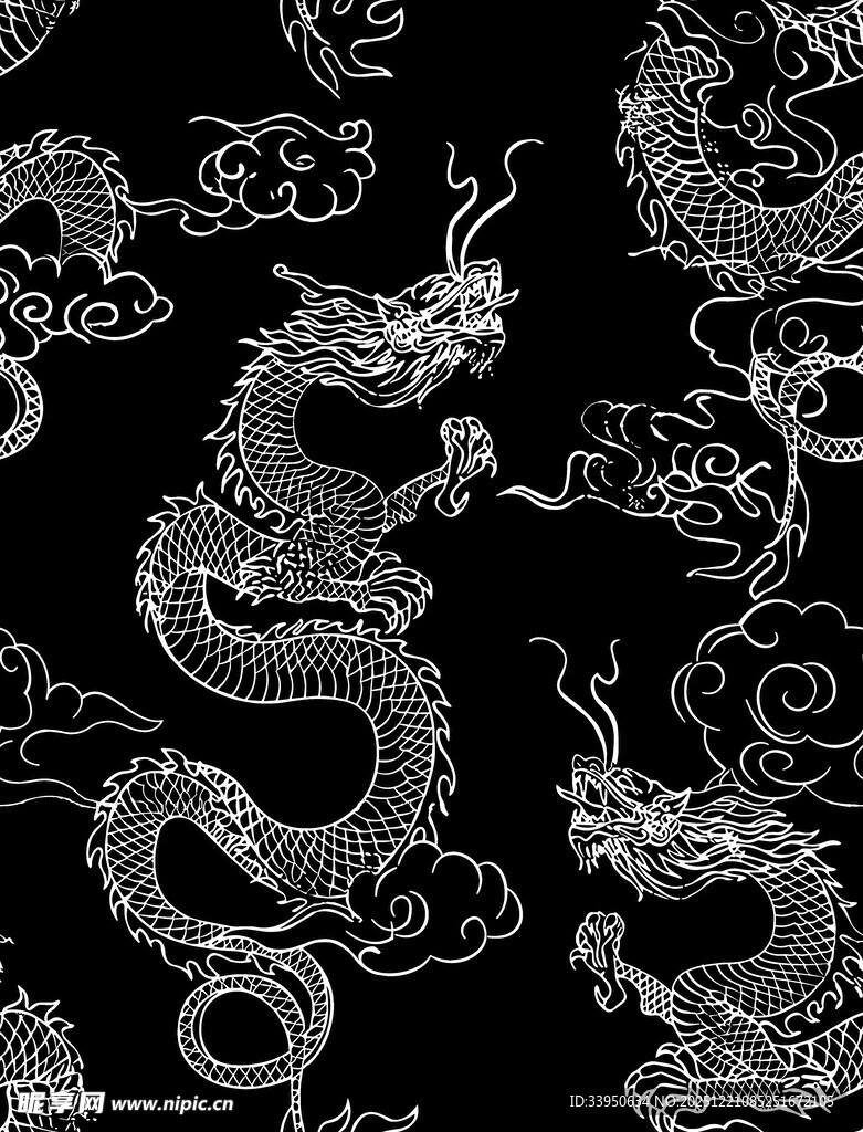 黑白龙纹图案设计