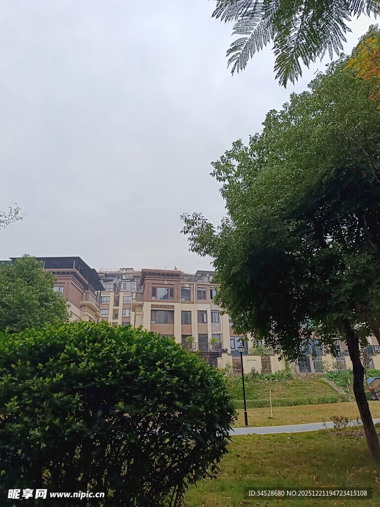 园林旁的精致建筑景观