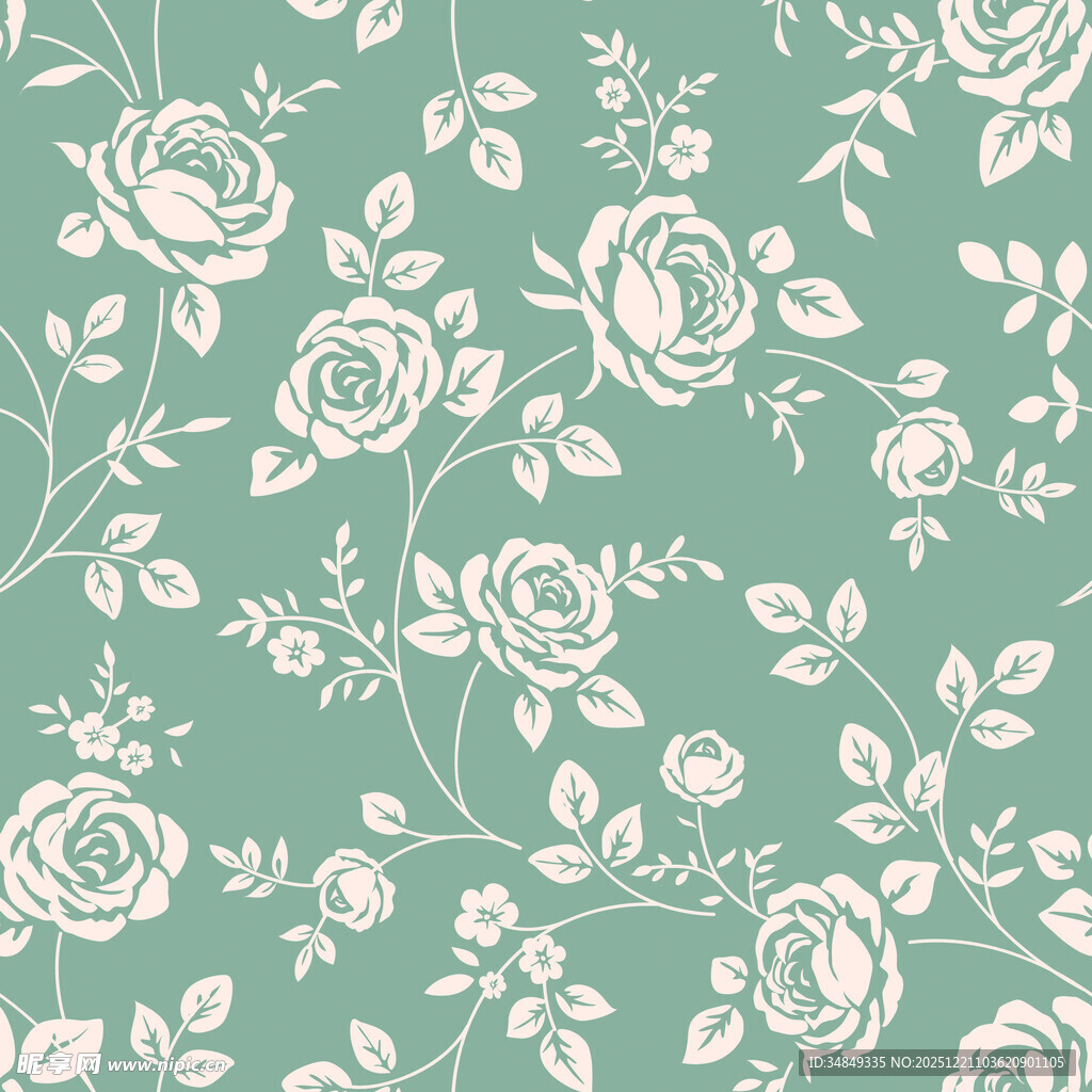 浅绿色玫瑰花卉图案背景