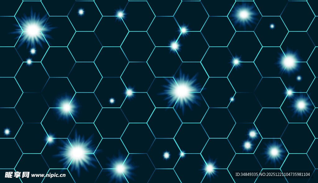 蓝色六边形背景闪烁光点