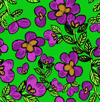 绿色背景紫色花卉图案