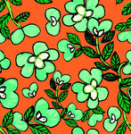 橙色底绿色花卉图案背景