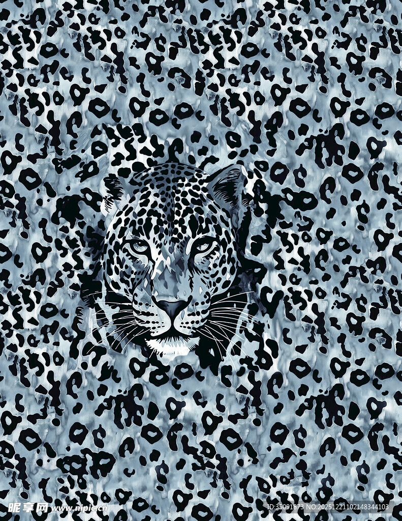 蓝调豹纹图案中的豹头