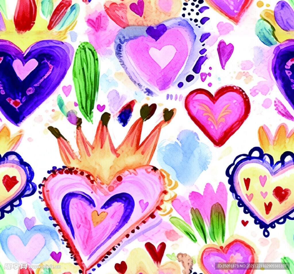 多彩手绘爱心图案背景