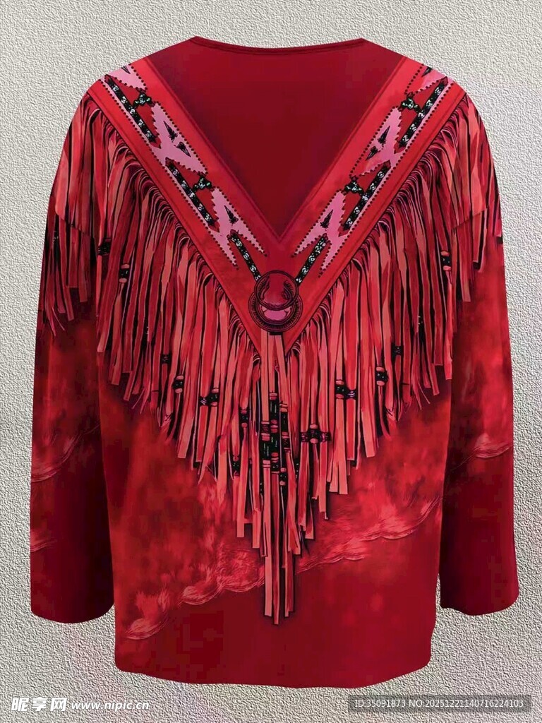 红色流苏装饰长袖上衣