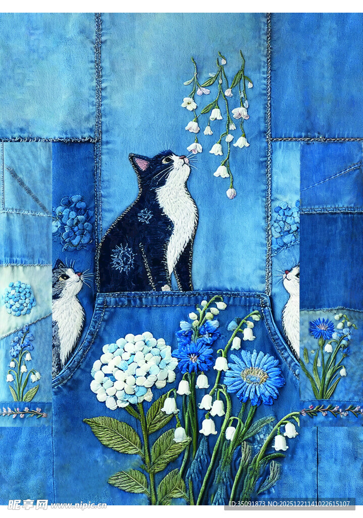 窗边猫咪与铃兰花景致