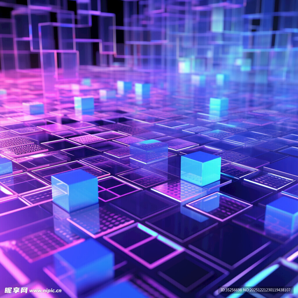 梦幻霓虹方块科技场景