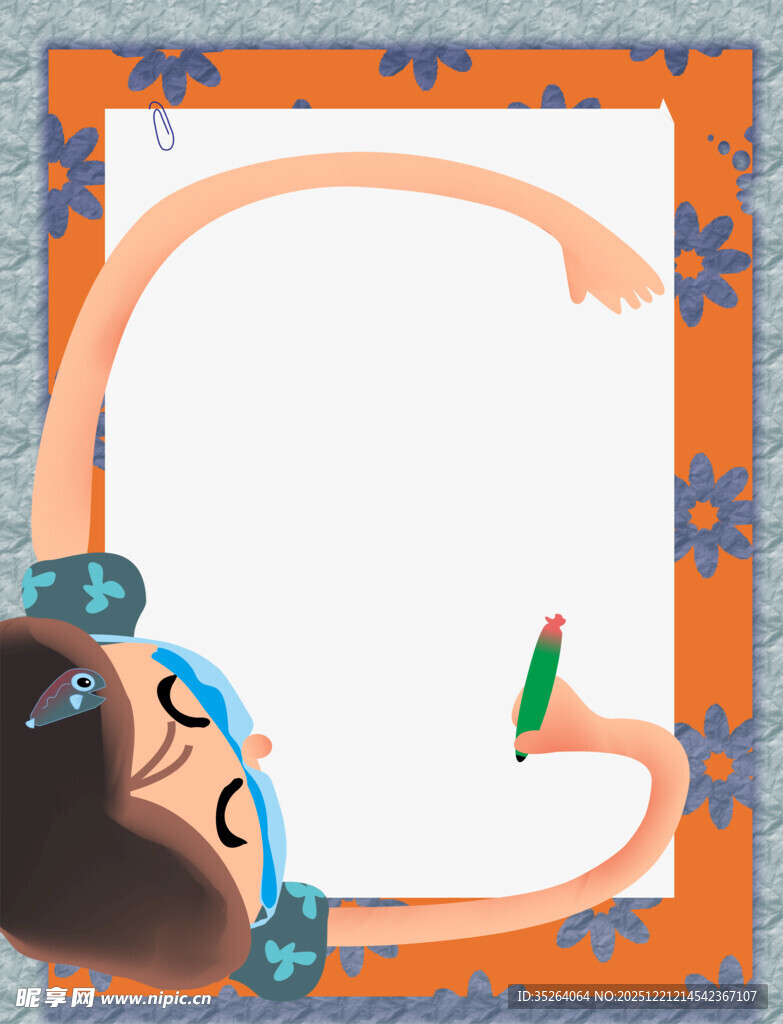 卡通人物持笔的空白画框