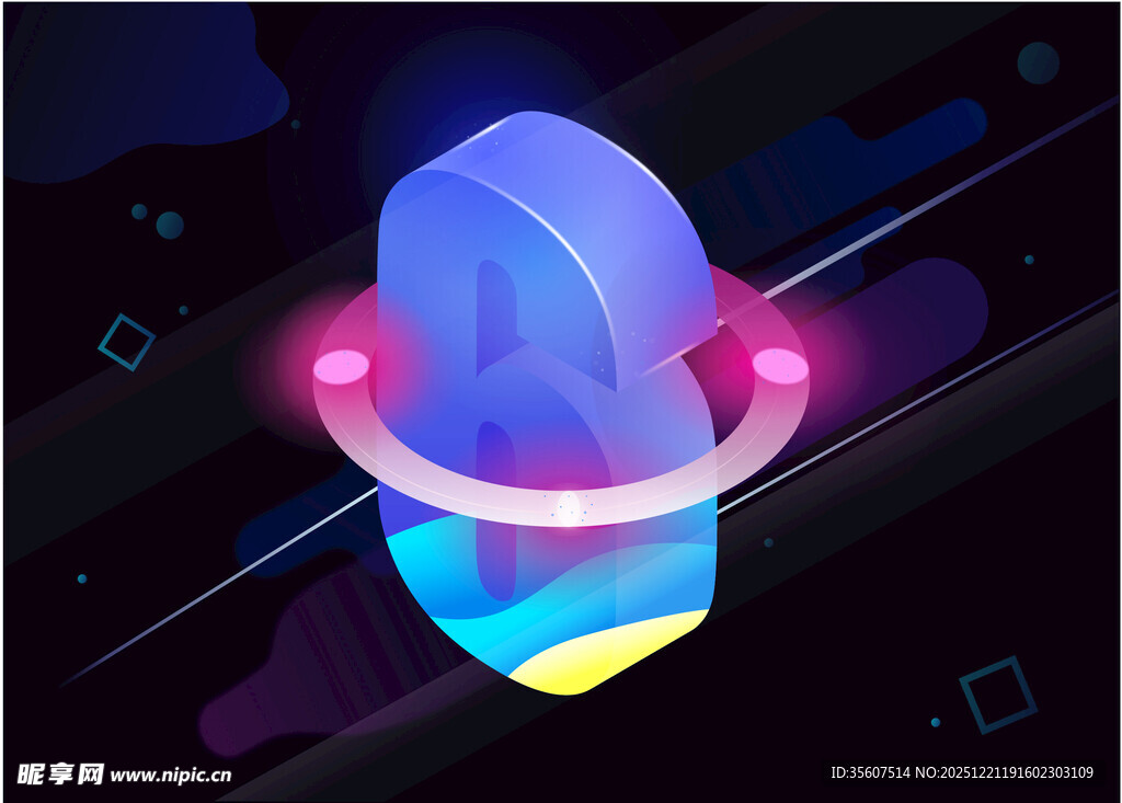 炫彩科技感立体图标 数字6