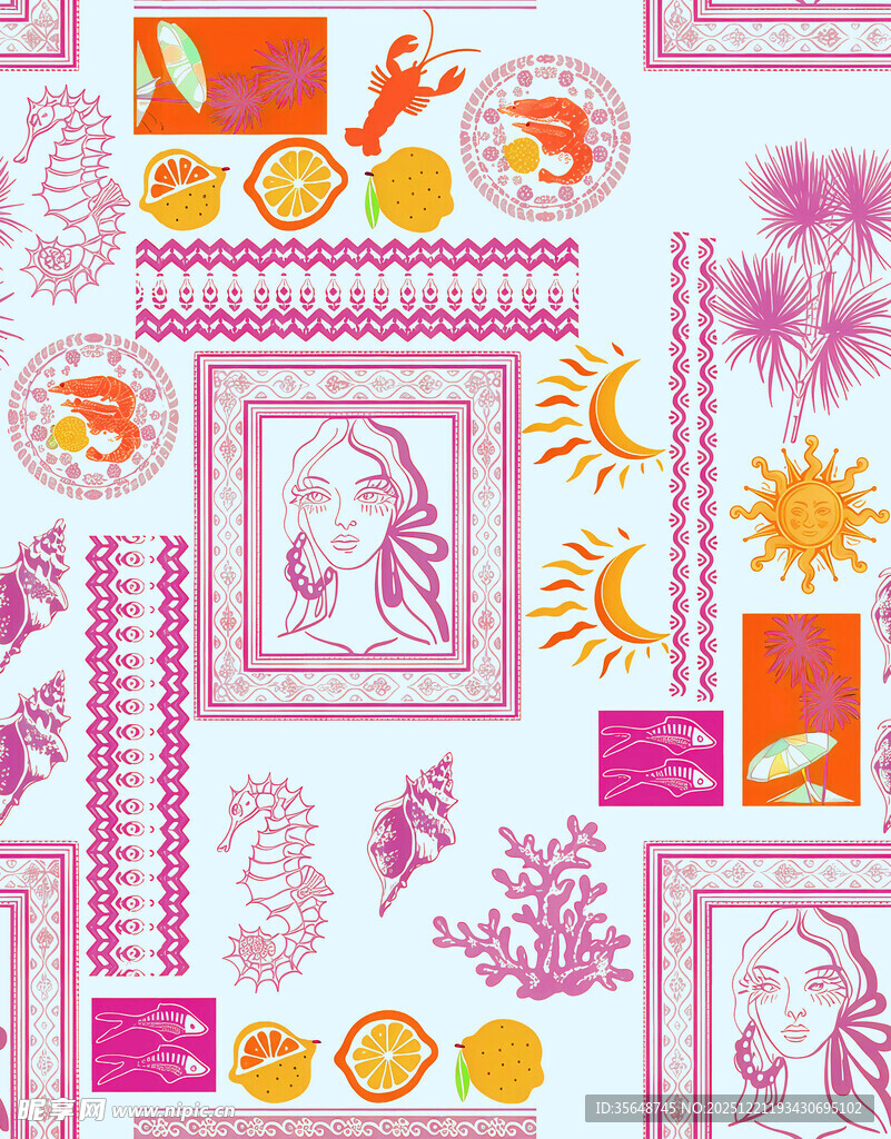 多彩海洋主题图案设计