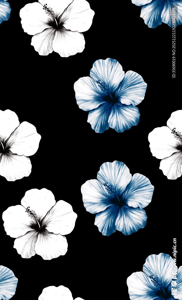 蓝白花卉图案 清新雅致