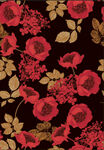 复古红金花卉图案布料