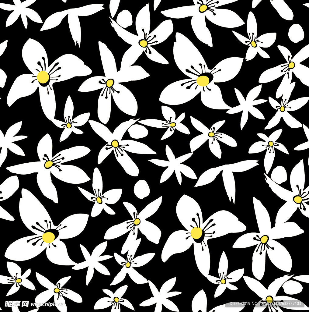 黑白花卉图案无缝背景
