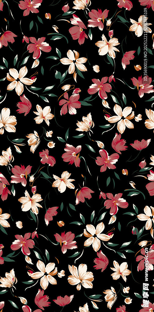 黑色底花卉图案布料