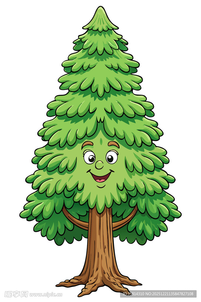 可爱拟人化的绿色松树