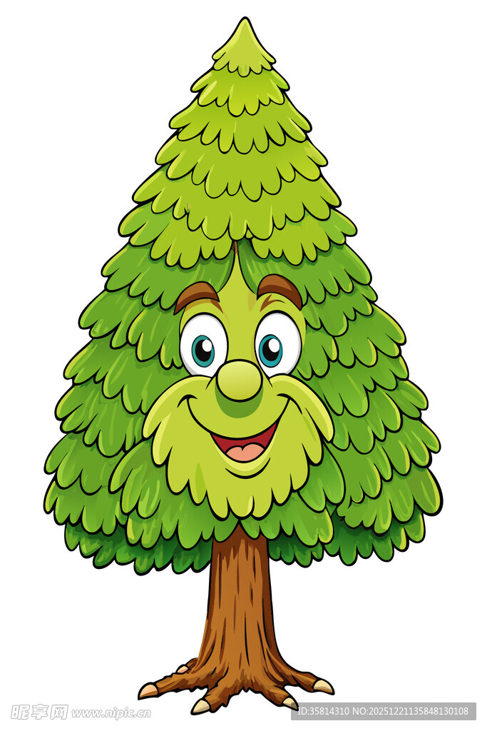 微笑的拟人化绿色松树